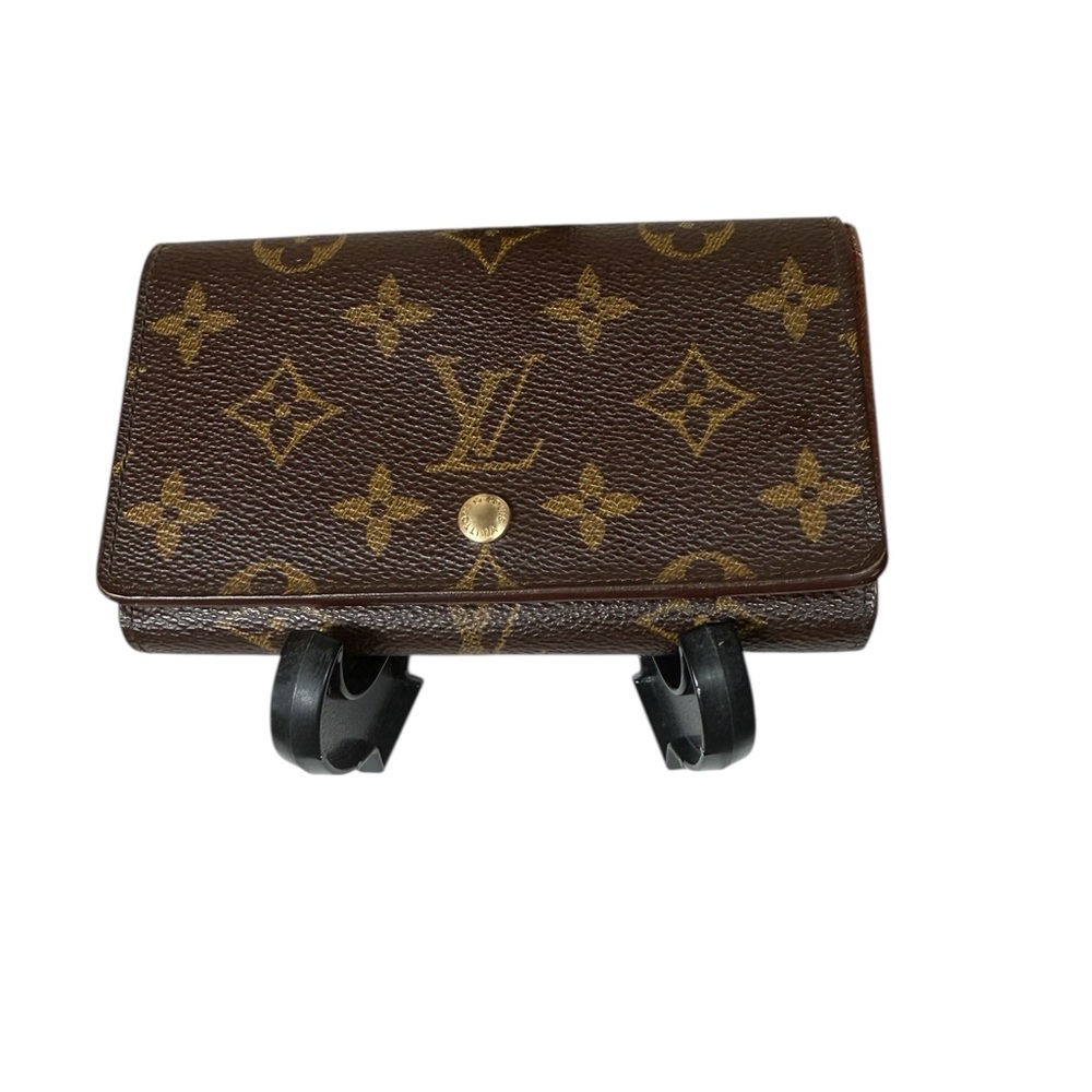 Louis Vuitton Brown & Gold Monogram Porte Monnaie Bifold Wallet w/ Gold Hardware